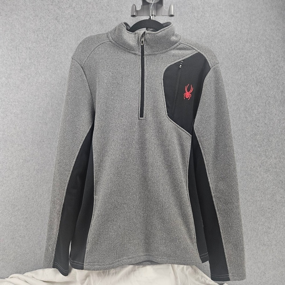 Spyder 1/4 Zip Pullover Sweatshirt Jacket Spider Mens Large Grey Black